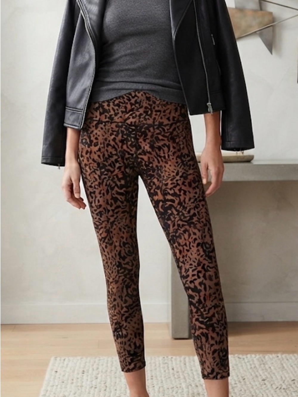 Sage Brown and Black Leopard High-Waist Leggings
